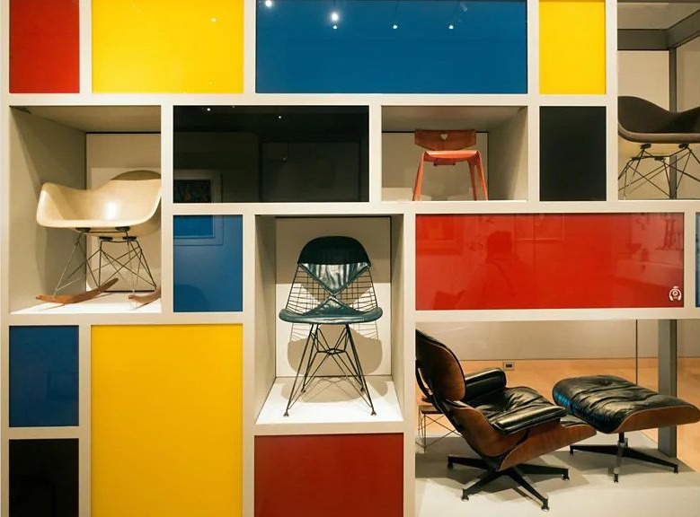 An array of Eames furniture designs at Museum of Fine Arts Boston MA